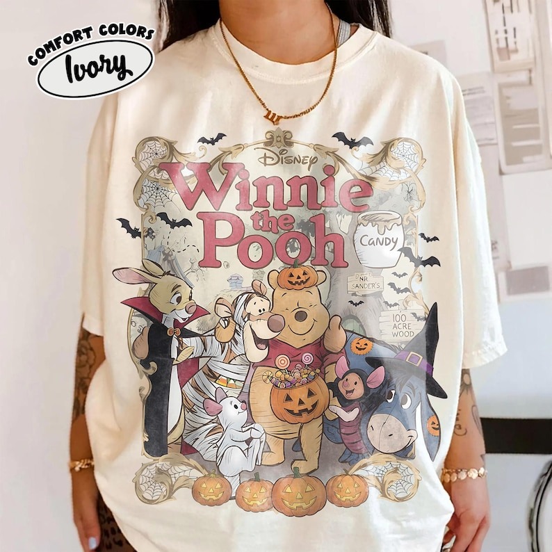 Win.nie The Pooh Halloween Shirt, Comfort Colors Disniy Spooky Season Tee, Pooh And Friends Trick Or Treat, Family Trip Shirt Winnie The Pooh Halloween Shirt, Comfort Colors Disniy